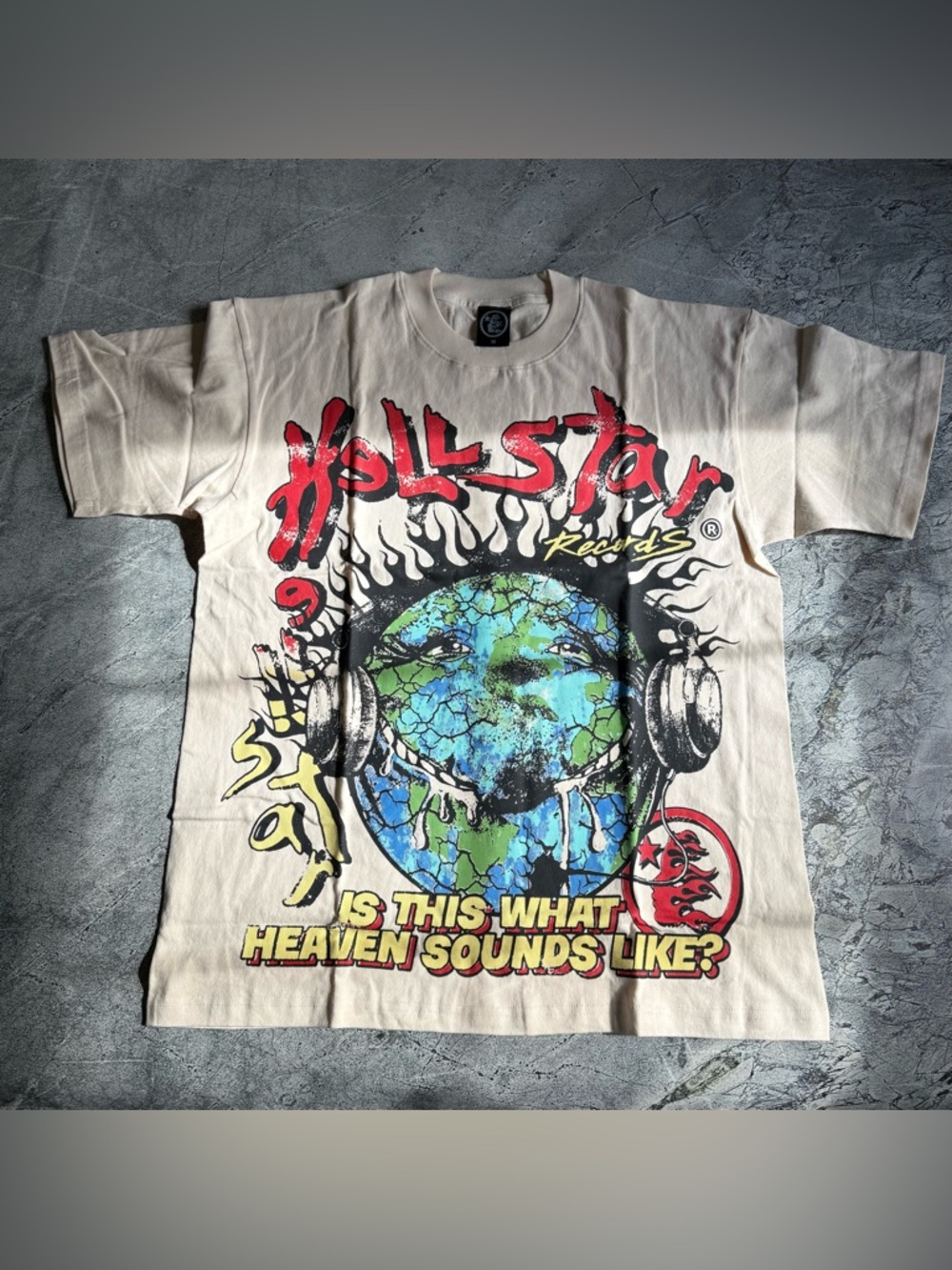 Hellstar Records Earth Headphones Graphic Tee Cream Size M